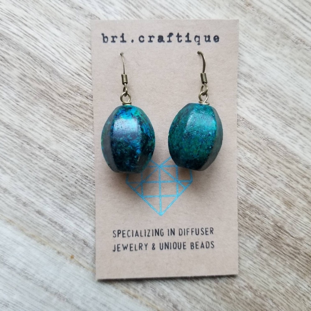 Dyed Teal Stone Earrings